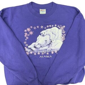 Cute‎ Cozy Purple Polar Bear Family Alaska Graphic Sweatshirt Adult M